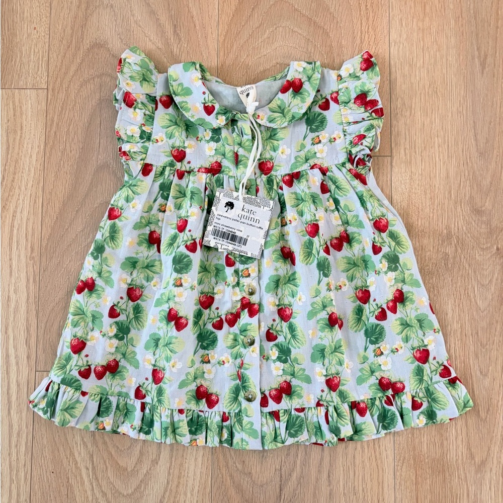 kate quinn Strawberry Print Ruffle Top - Green & Red